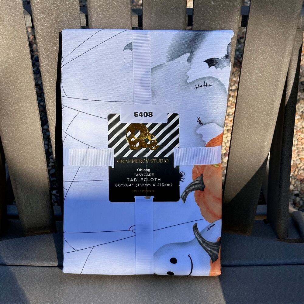 Grammercy Studio Spillproof Halloween Tablecloth 60x84 Ghost Owl Web Hat NWT